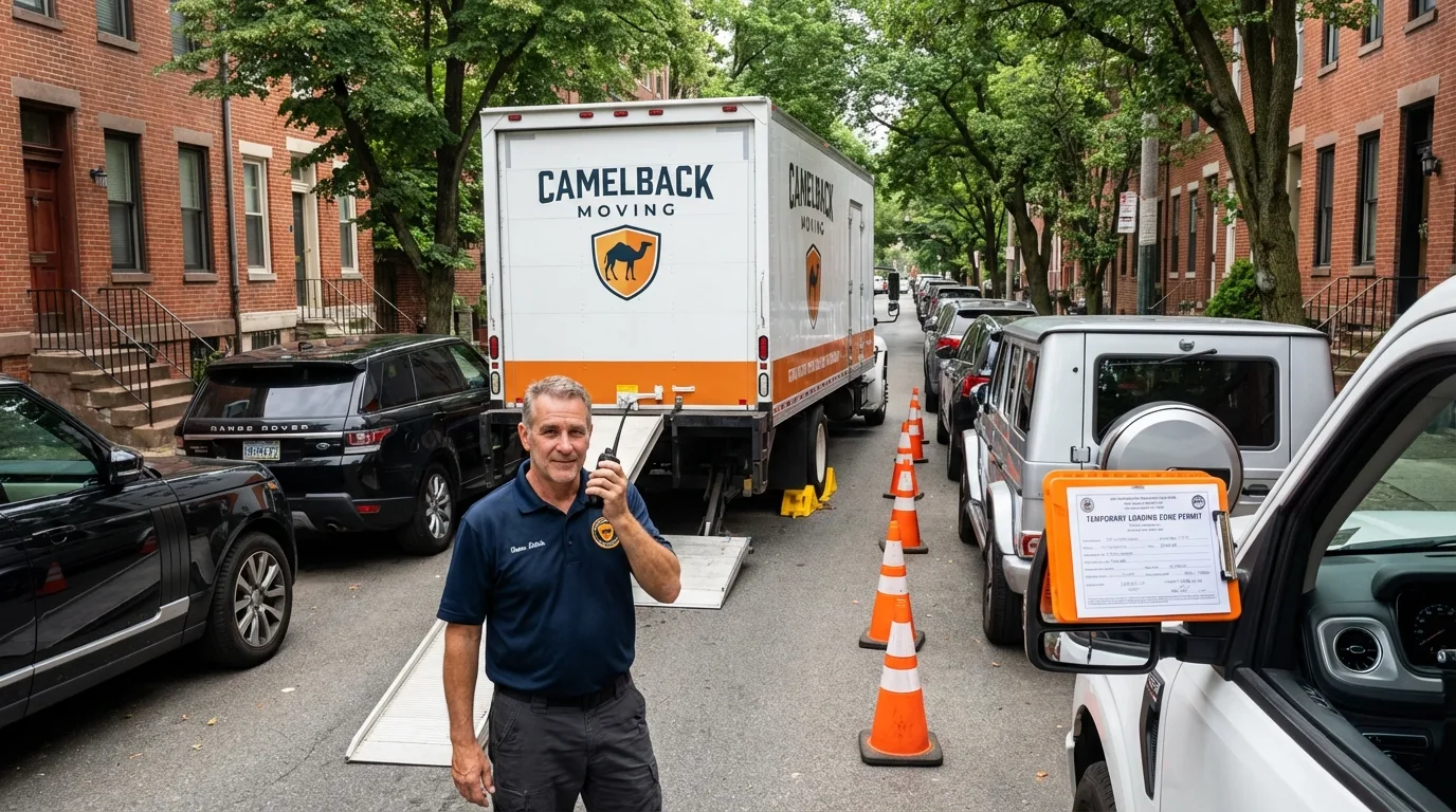 City street loading permit setup in Old Greenwich, CT