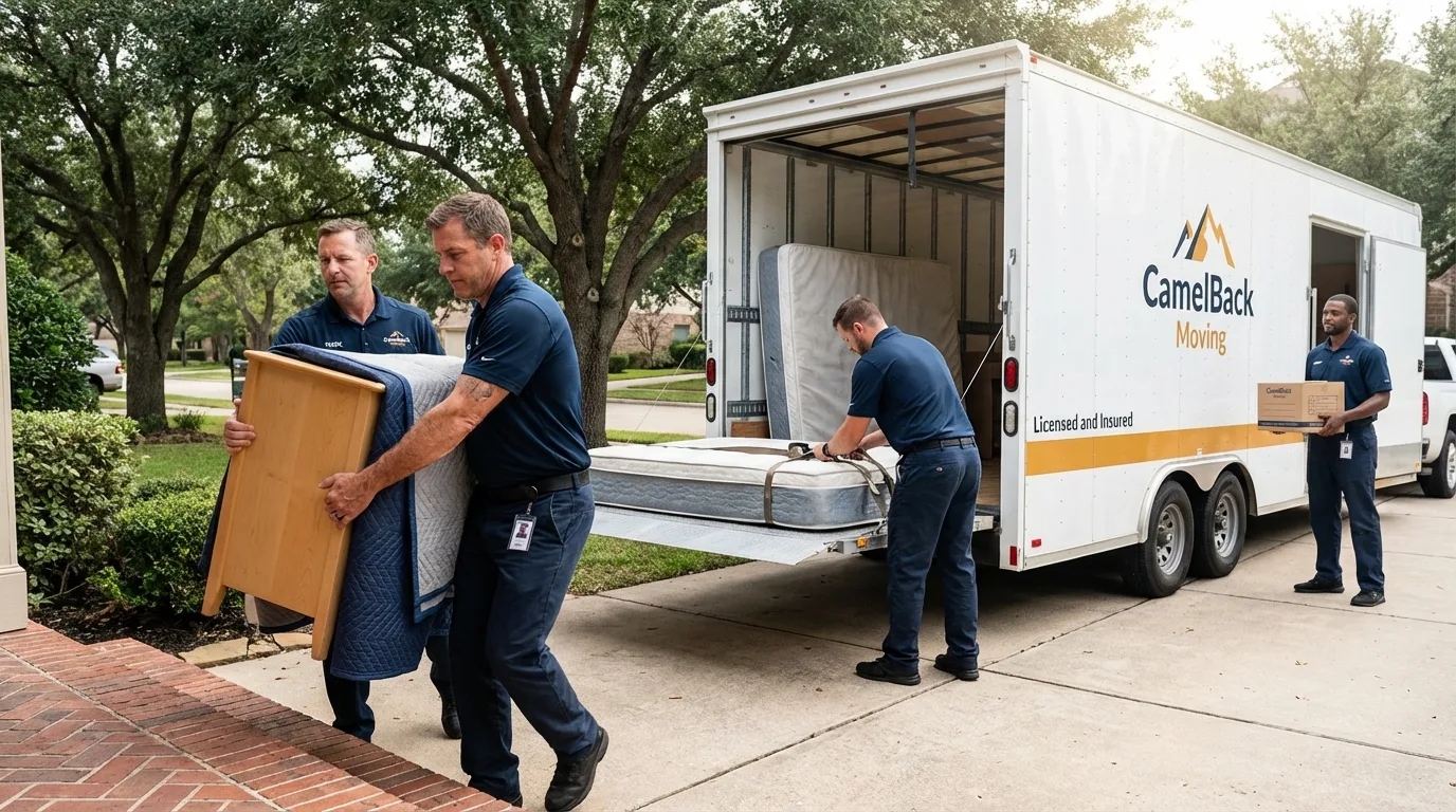 Crew loading residential truck for cross-state move from Old Greenwich, CT