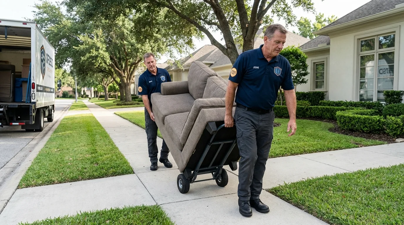 Local residential moving crew loading furniture in Old Greenwich, CT
